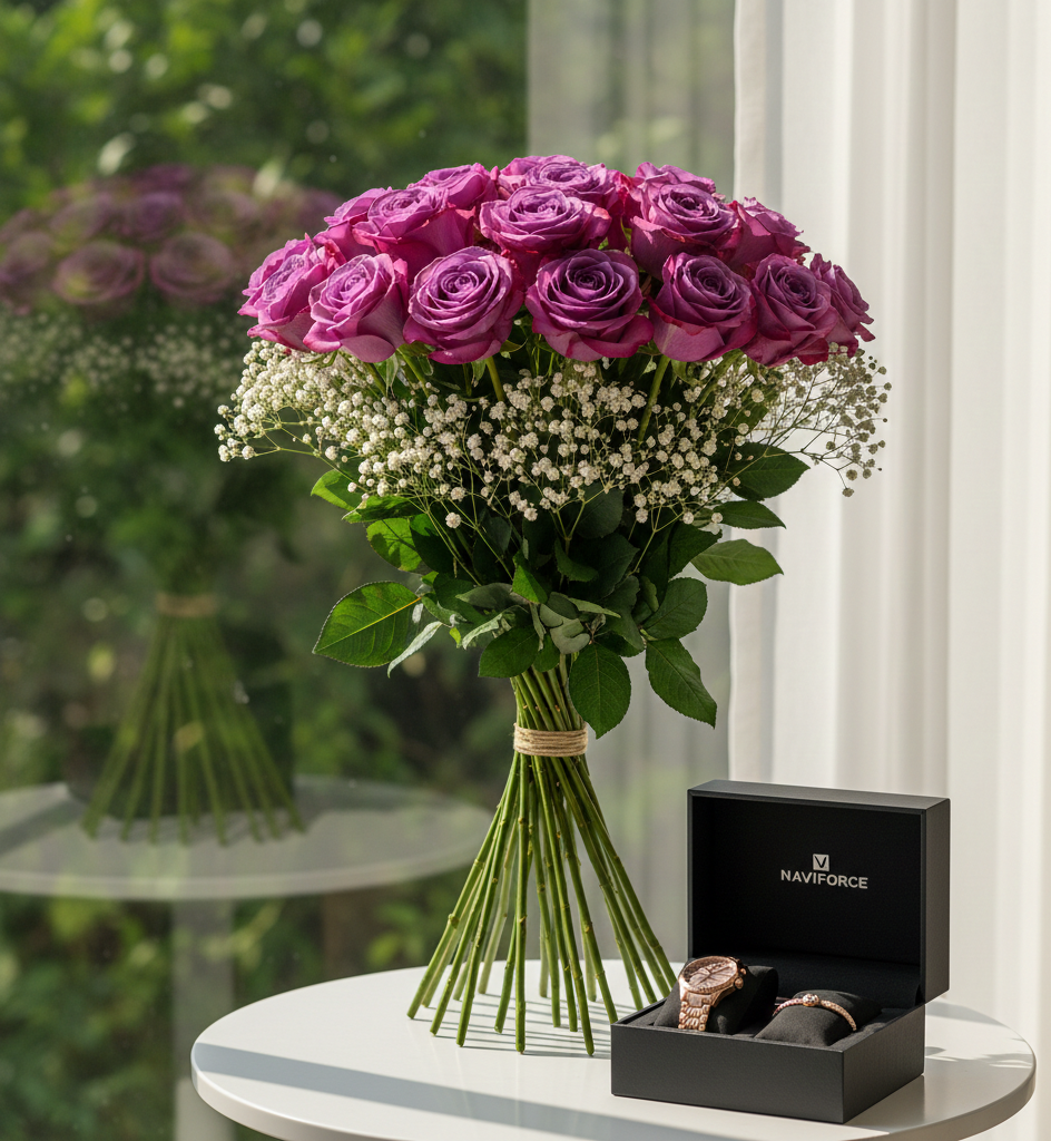 20 ورد مع ساعة هدايا ثمينة رقم 3002