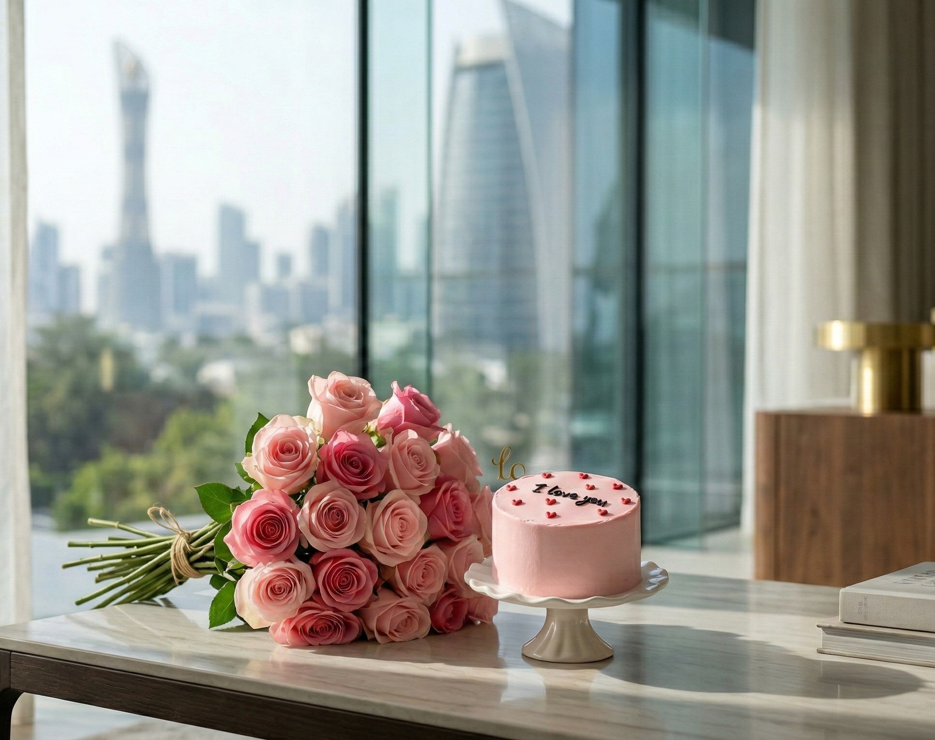 كعكة عيد الميلاد المميزة مع ورد وردي 03