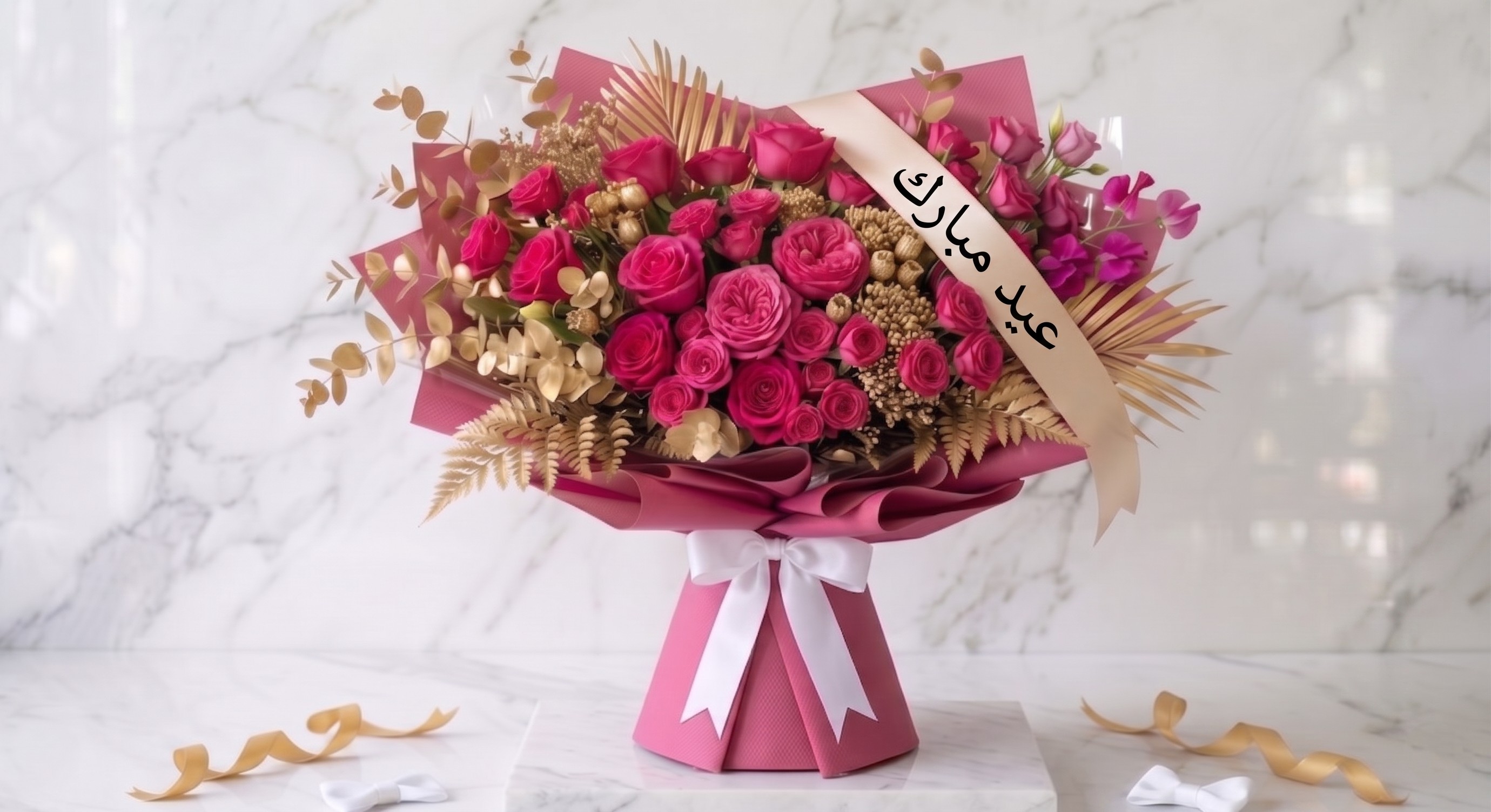 تنسيق خاص عيد مبارك فوشيا وذهبي
