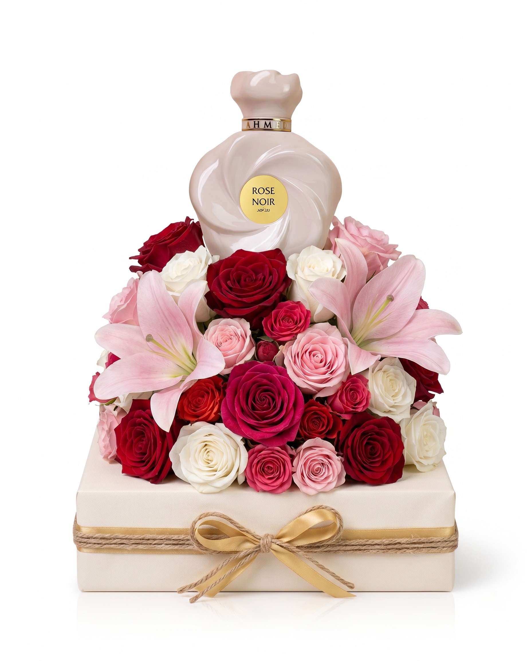 عطر فاخر مع تنسيق زهور