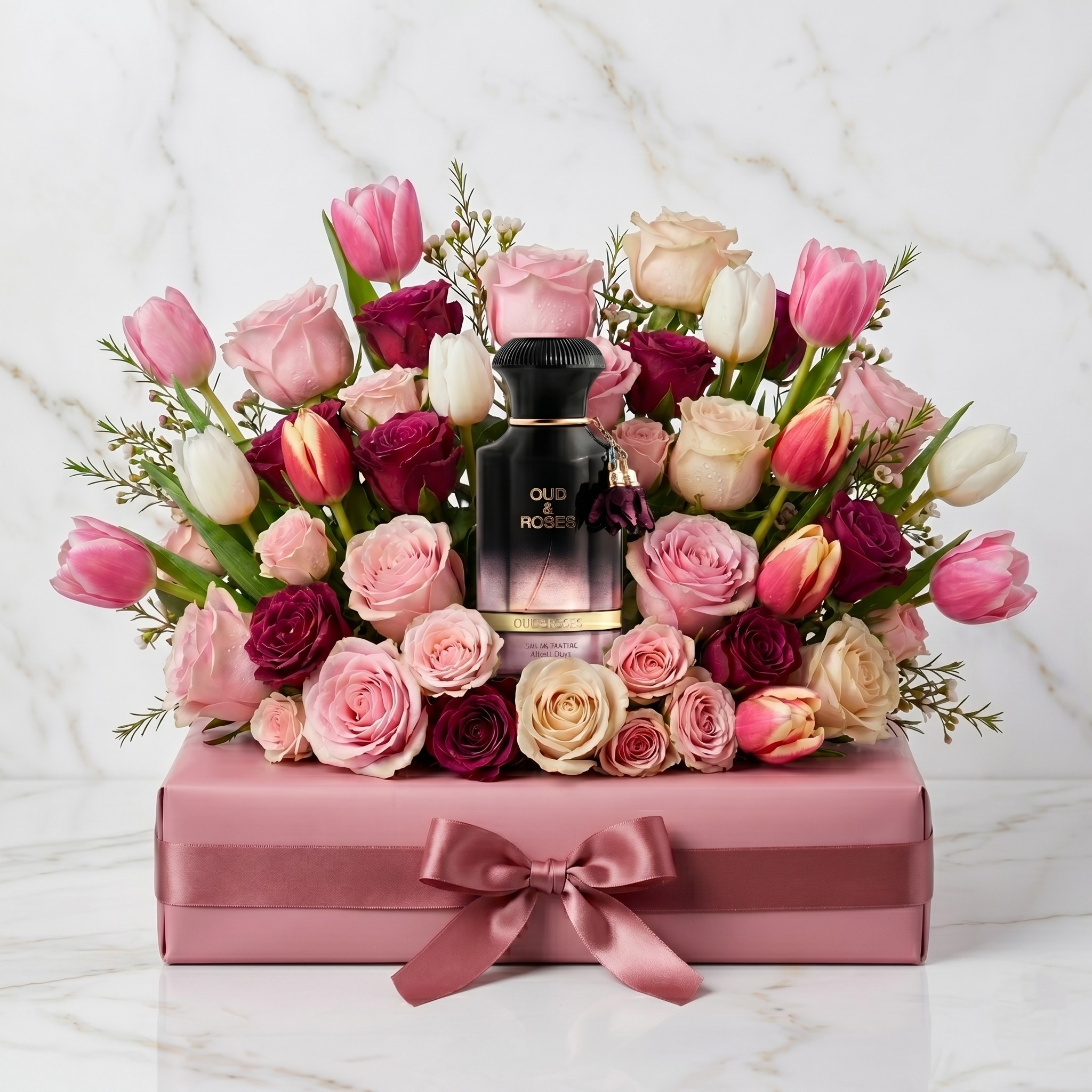 عطر فاخر مع تنسيق زهور ملكي