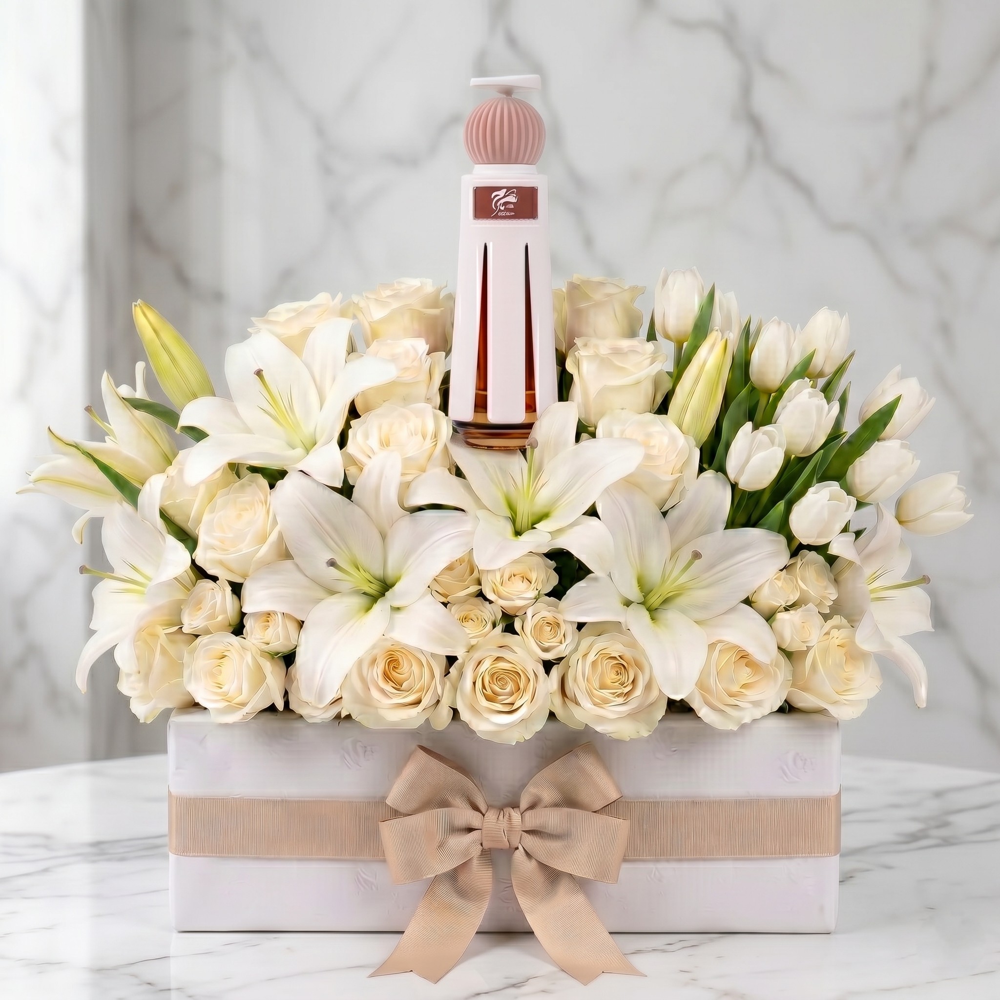 تنسيق أبيض مع عطر ماركة