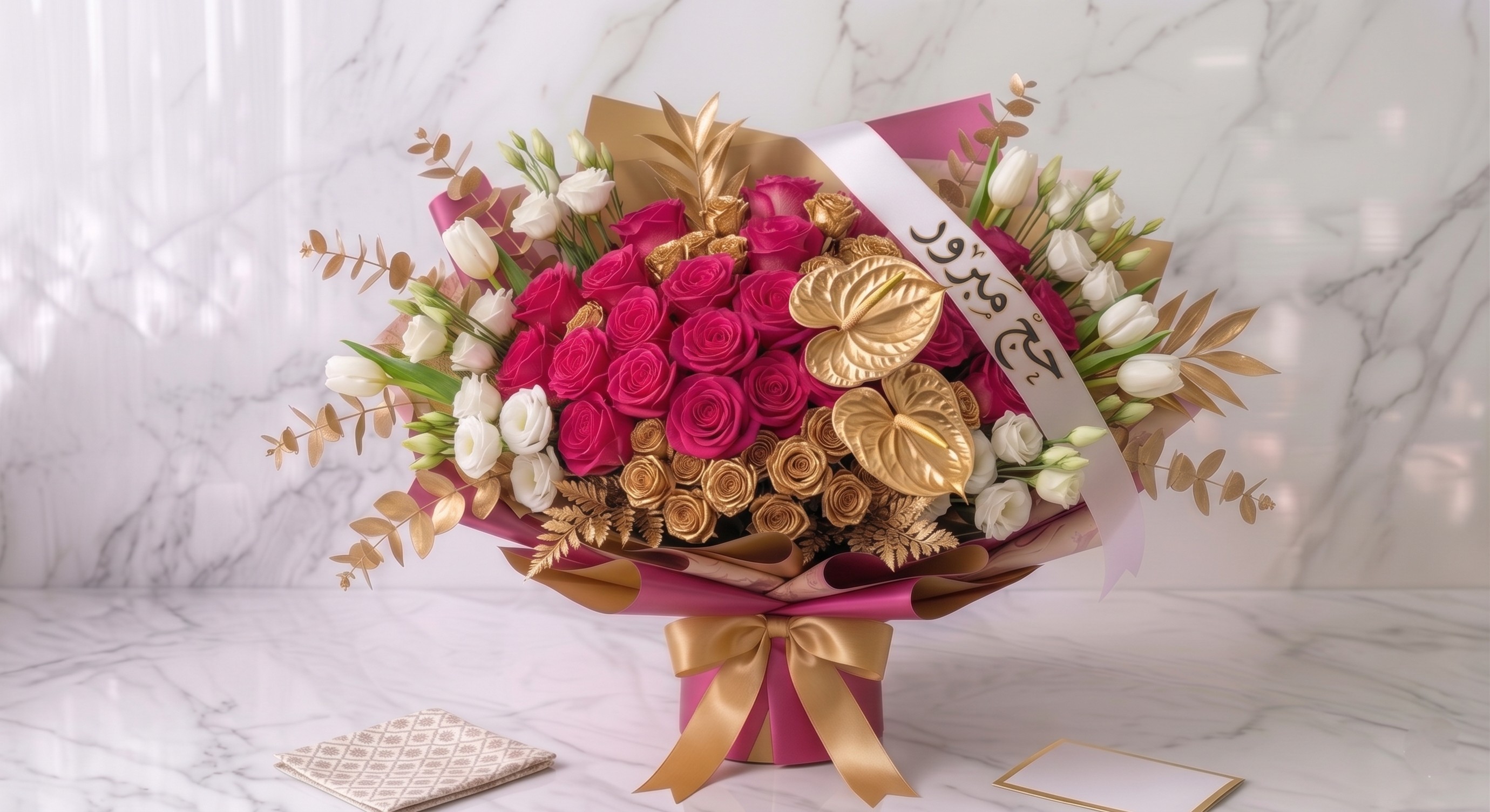 باقة فوشيا وذهبية فاخرة خاصة للحج